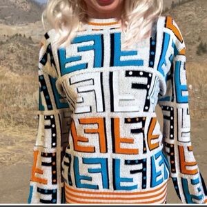 Fuzzy Multicolor Monogram Sweater